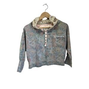 Vintage Free People Cropped Floral Hoodie Sweatshirt Boho Y2K Top Sz XS